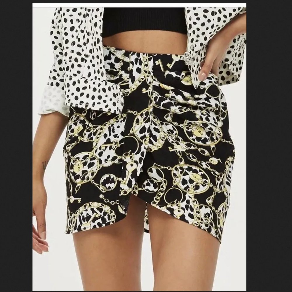 Topshop Leopard Print And Chain Twist Mini Skirt Size 6